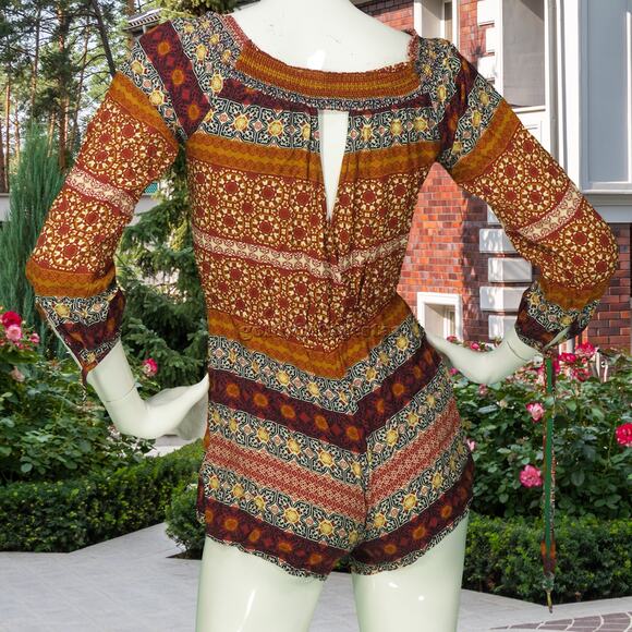 FOREVER 21 AUTUMN Boho Tribal Romper Shorts Top S - Picture 1 of 9